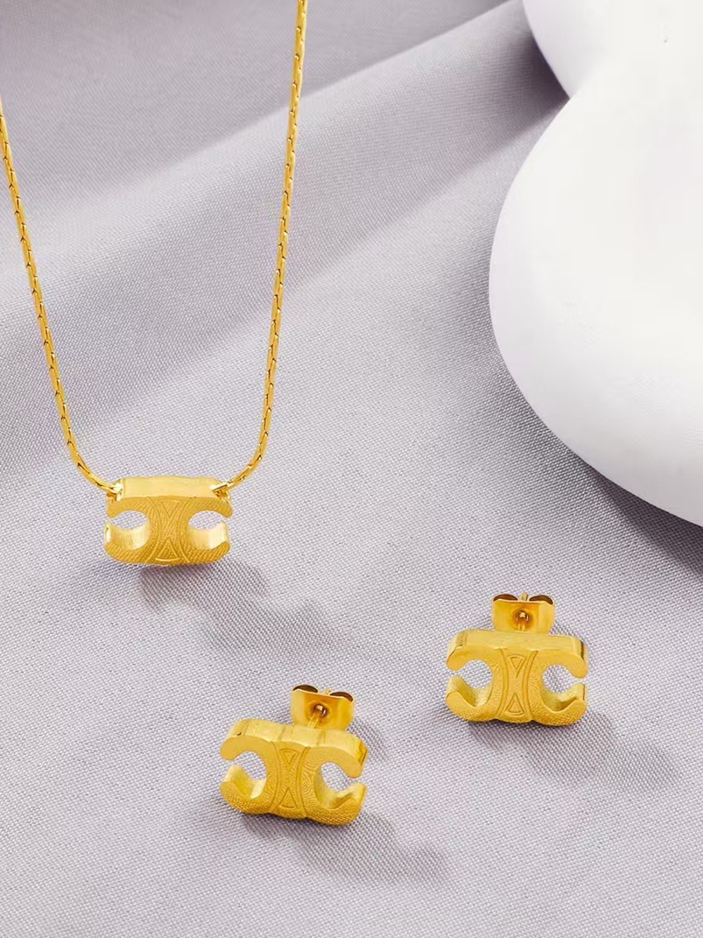 Gold Plated Designer Inspired Triomphe Matching Jewelry Set